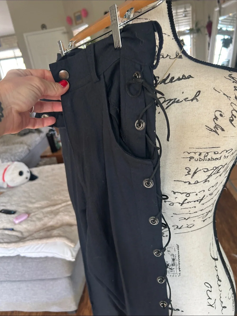 Black Lace-Up Side Eyelet Men's Dress Pants
